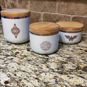 Wonder Woman Ceramic Canister Set with Wooden Lids